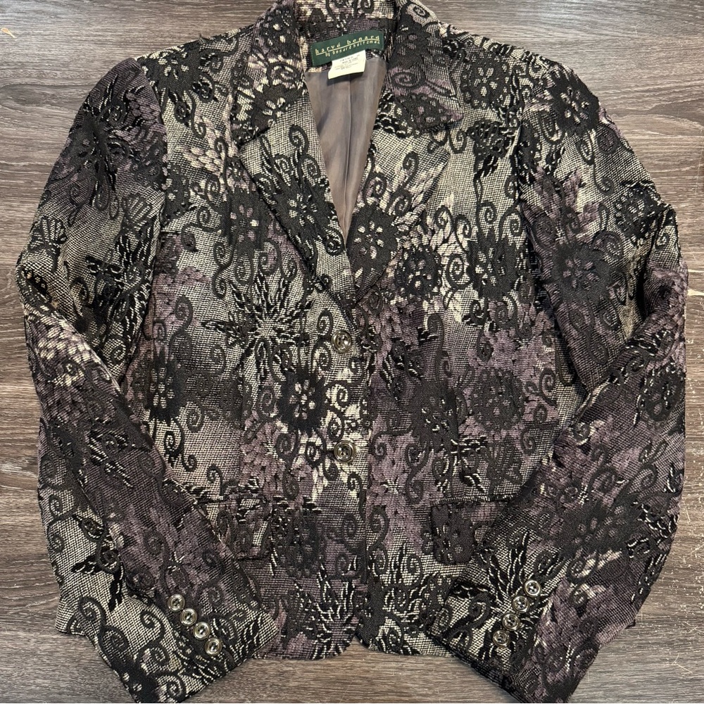 Harve Benard Black and Gray Lace Blazer